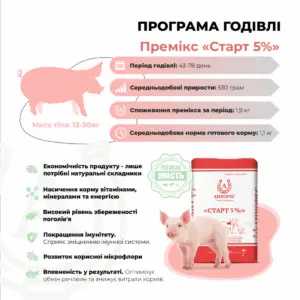 Премікс для свиней від 12 до 30 кг «Старт 5%» Ankores (10кг) - Зображення 2